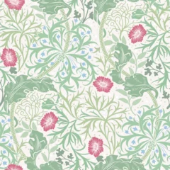  Floral seamless pattern with small red flowers and green foliage on light background. Pastel colors. Vector illustration. © yblaz