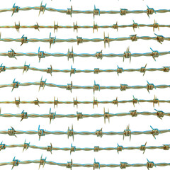 barbed wire fence on white background