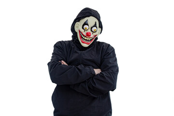 Portrait of a evil clown and Halloween theme: isolated on a white background