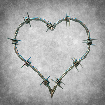 barbed wire heart on textured background