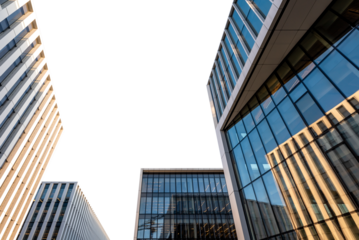 Perspective to a modern office buildings isolated in transparent sky