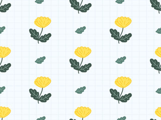 Flower cartoon character seamless pattern on blue background