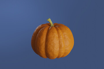 Orange 3d pumpkin on a blue background, illustration