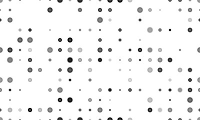 Seamless background pattern of evenly spaced black gramophone record symbols of different sizes and opacity. Vector illustration on white background