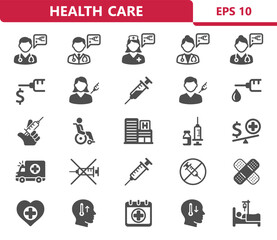 Healthcare Icons. Health Care, Medical, Hospital Vector Icon Set
