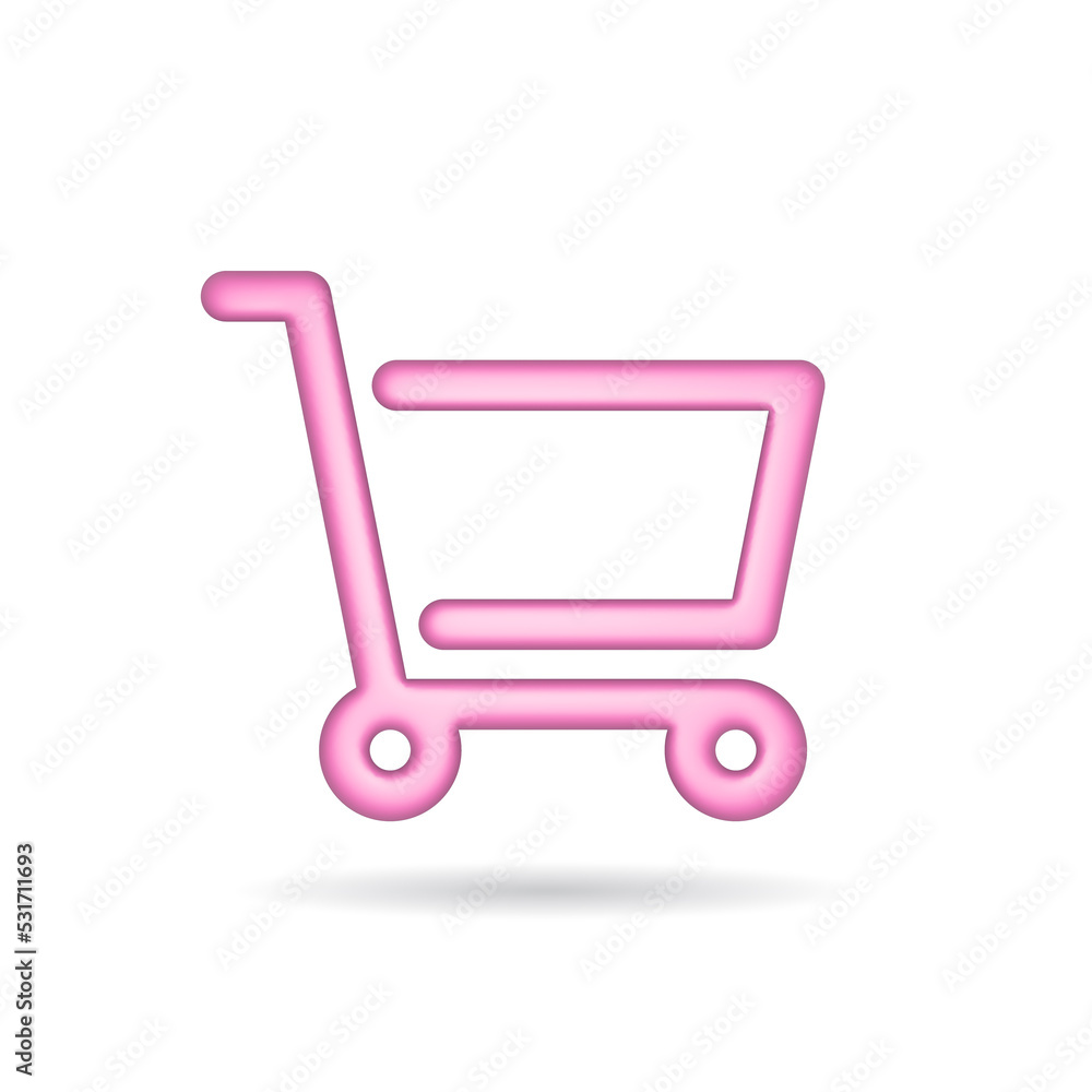 Poster 3d rendering shopping backet icon. illustration with shadow isolated on white.