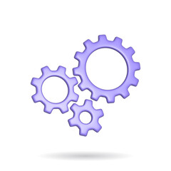 3d rendering setting gear icon. Illustration with shadow isolated on white.