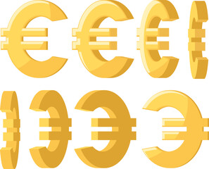 Euro sign set, spinning on a white background.