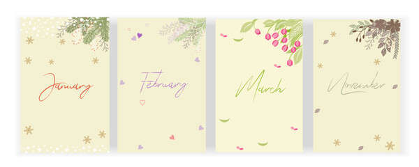 Set of trendy Autumn, Fall, Spring, Summer floral backgrounds. Graphic design for social media posts, mobile apps, cards, invitations, banners design and web/internet ads. Vector illustration.