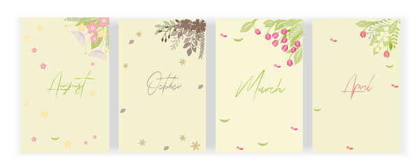 Set of trendy Autumn, Fall, Spring, Summer floral backgrounds. Graphic design for social media posts, mobile apps, cards, invitations, banners design and web/internet ads. Vector illustration.