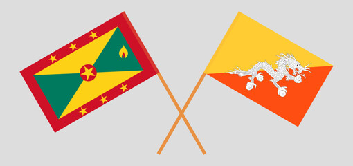 Crossed flags of Grenada and Bhutan. Official colors. Correct proportion