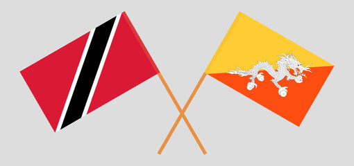 Crossed flags of Trinidad and Tobago and Bhutan. Official colors. Correct proportion
