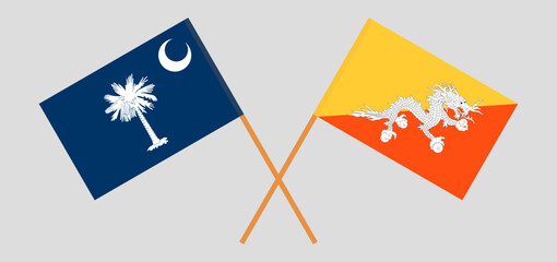 Crossed flags of The State of South Carolina and Bhutan. Official colors. Correct proportion