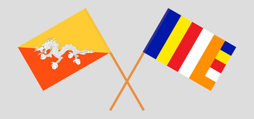 Crossed flags of Bhutan and Buddhism. Official colors. Correct proportion