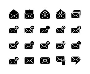 Email message flat line icons set. Contains such icons Post letter, envelope, note, mail. Simple flat vector illustration for web site or mobile app