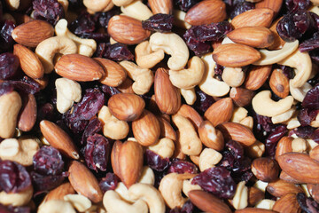 close up of many mixed nuts 