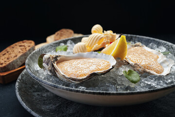 Pike caviar on a plate with butter and croutons