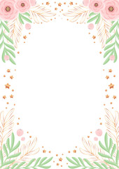 Fototapeta na wymiar Floral background. Beautiful frame of roses and gold leaves. Vector illustration 10 EPS.