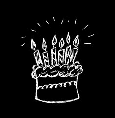 Festive cake with white candles on a black background