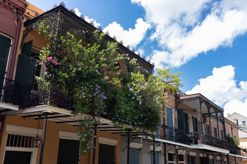 Row of Beautiful Old Buildings with Balconies in the French Quarter of New Orleans