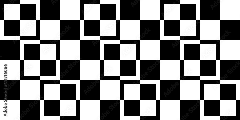 Poster abstract black and white checkerboard pattern with windows inside four cells. editable design elemen