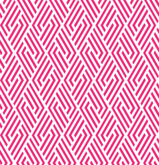 Abstract maze diamond shape pattern background. Monochrome geometrical pattern. Modern graphic design. Pink rhombus shape on white background.