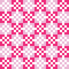 White square dots on pink checker pattern background.