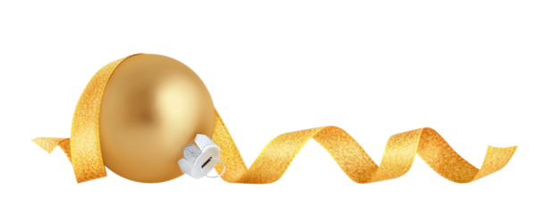 Christmas ornament isolated on white background. Gold christmas ball with ribbon
