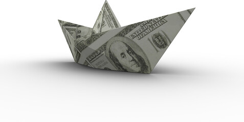 Image of paper boat made from folded dollar banknote