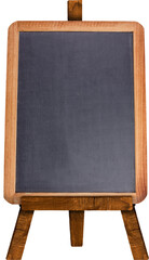 Image of blank chalkboard with wooden frame standing on wooden easel