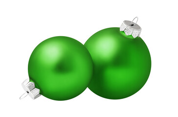 Christmas balls isolated on white background. Two green christmas ornaments