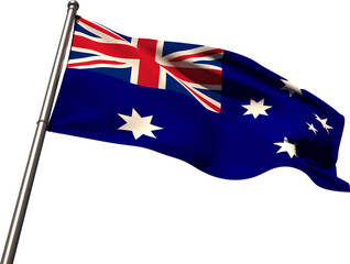 Vertical image of flag of australia waving on metal flagpole