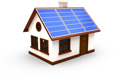 Image of house with blue solar panels on roof