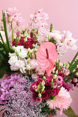 Pink Anthurium flower in a beatiful flower arrangement.