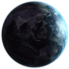 Obraz premium Image of planet earth with change from day to night and illuminated city lights