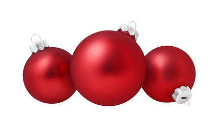 Christmas ornaments isolated on white background. Three red christmas balls