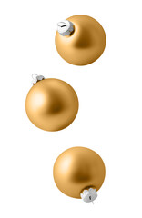 Christmas ornaments isolated on white background. Set of three falling gold christmas balls