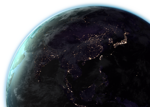 Image of planet earth with change from day to night and illuminated city lights