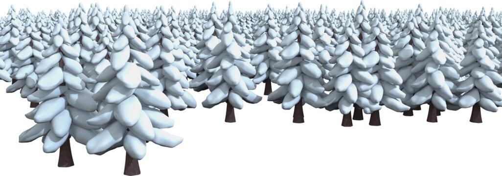 Image of a field of snow covered christmas trees