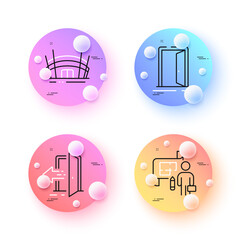 Entrance, Arena stadium and Plan minimal line icons. 3d spheres or balls buttons. Open door icons. For web, application, printing. Open door, Competition building, Architect plan. Entrance. Vector