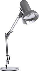 Vertical image of silver metal desk lamp with sprung joints