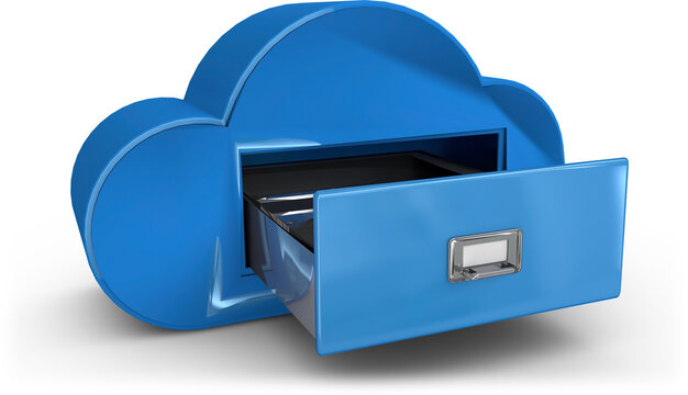 Image of open drawer in empty blue cloud shaped filing cabinet