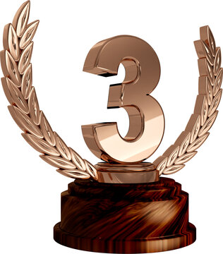 Image of bronze third place award trophy with number three and laurel