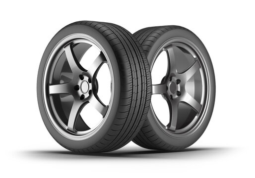 car tires and wheels isolated on a white background. 3d rendering