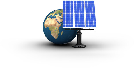Image of globe and blue solar panels on stand