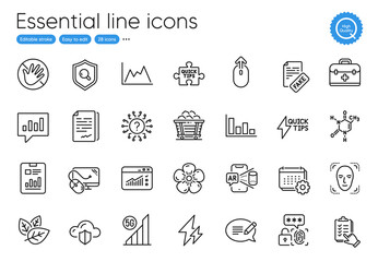 Cloud protection, Checklist and Inspect line icons. Collection of Web traffic, Computer mouse, Face detection icons. Swipe up, Natural linen, Biometric security web elements. Fake news. Vector