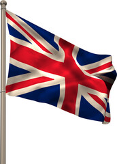 Vertical image of the union jack flag of united kingdom waving on metal flagpole