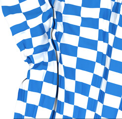 Image of motor racing blue and white checkered finish flag