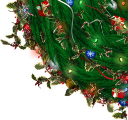 Image of christmas tree decorated with colourful fairyl lights and baubles