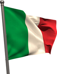 Vertical image of the flag of italy waving on metal flagpole